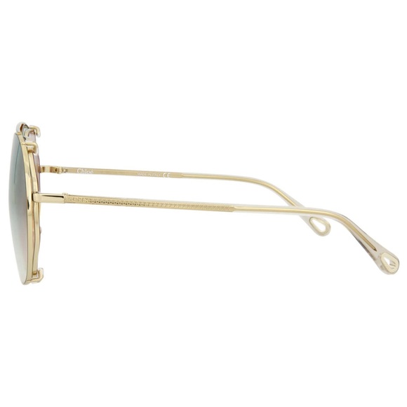 CHLOE GOLD HAVANA GREEN MIRRORED GRADIENT ROUND AVIATOR SUNGLASSES CH0041S - Picture 6 of 6